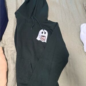 Green Hoodie with Ghost Coffee Design